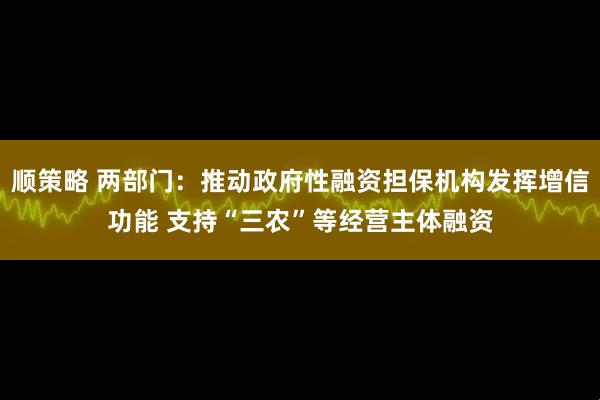 顺策略 两部门：推动政府性融资担保机构发挥增信功能 支持“三农”等经营主体融资